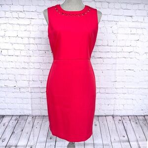 LOFT Pink Sleeveless Sheath Midi Cocktail Dress with Cutouts